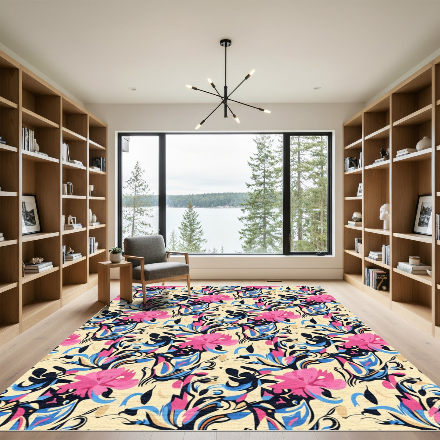 Pink Cream Abstract Floral Swirl Rug