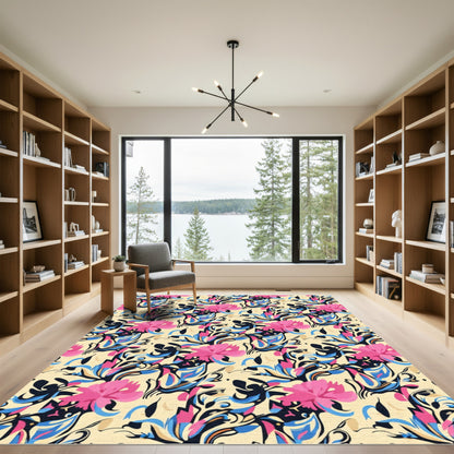 Pink Cream Abstract Floral Swirl Rug