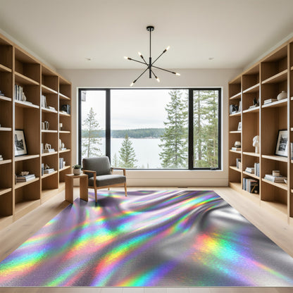 Iridescent Holographic Liquid Silver Wave Rug