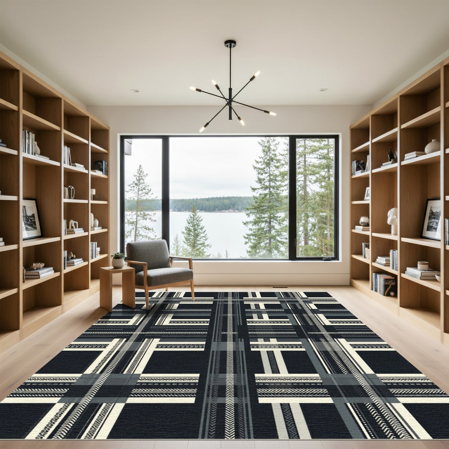 Monochrome Herringbone Plaid Geometric Grid Rug