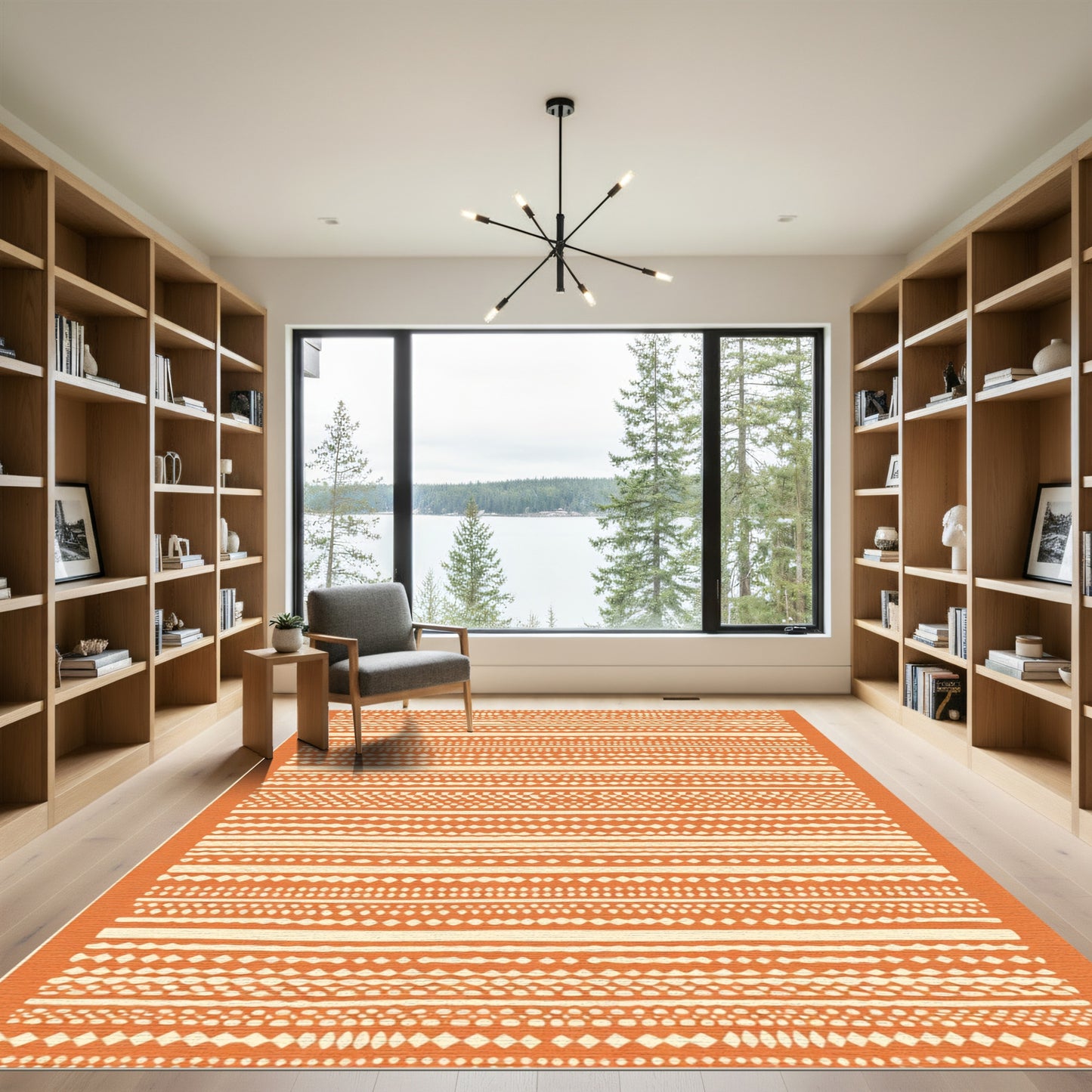 Orange Multi Stripe Geometric Accent Rug