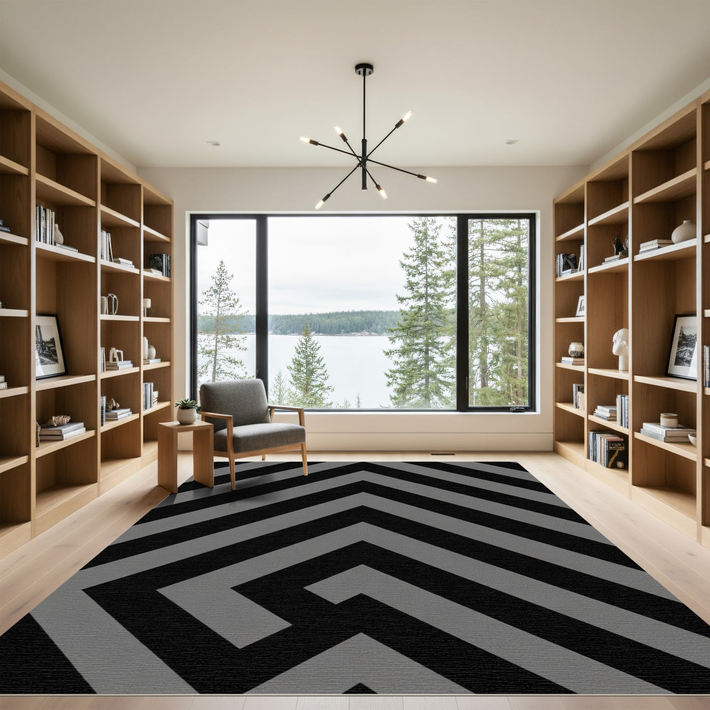 Black Gray Chevron Maze Rug