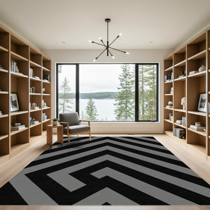 Black Gray Chevron Maze Rug