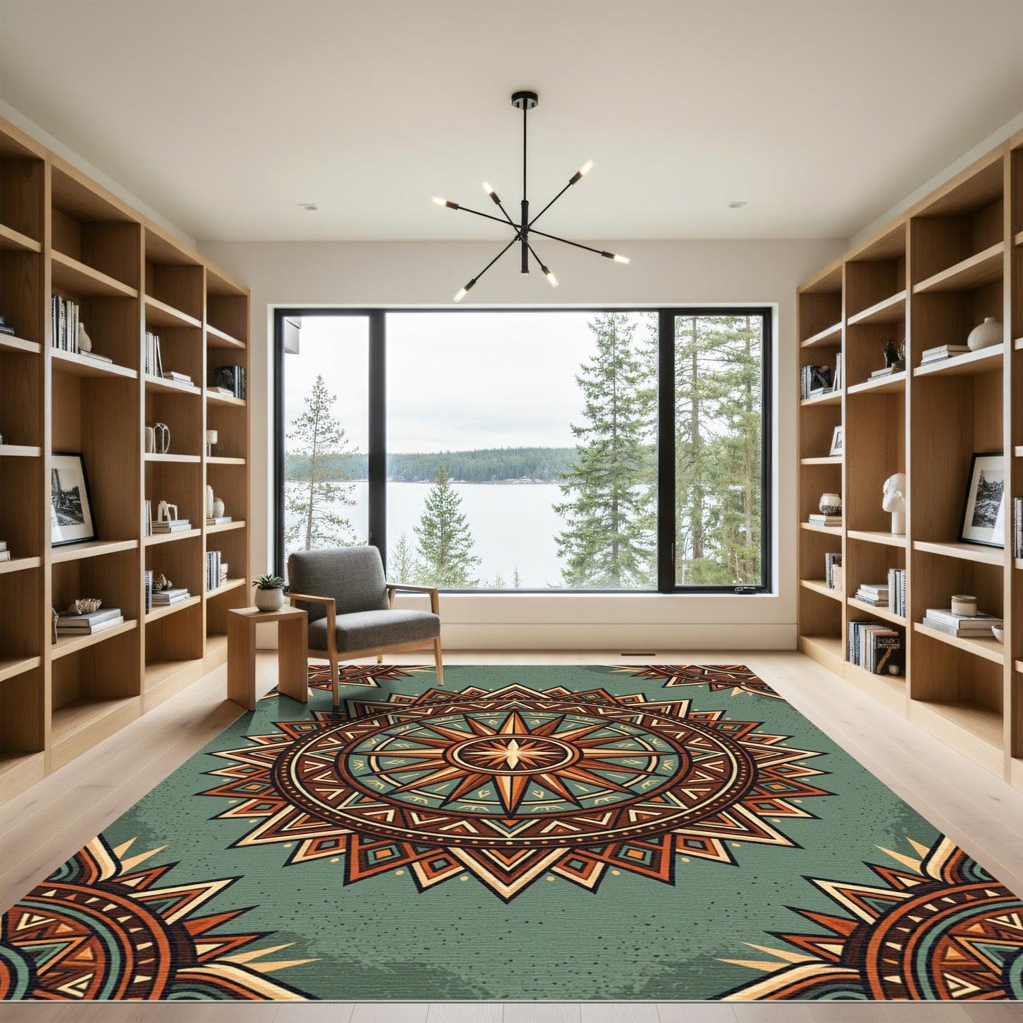 Earthy Compass Medallion Sage Star Rug