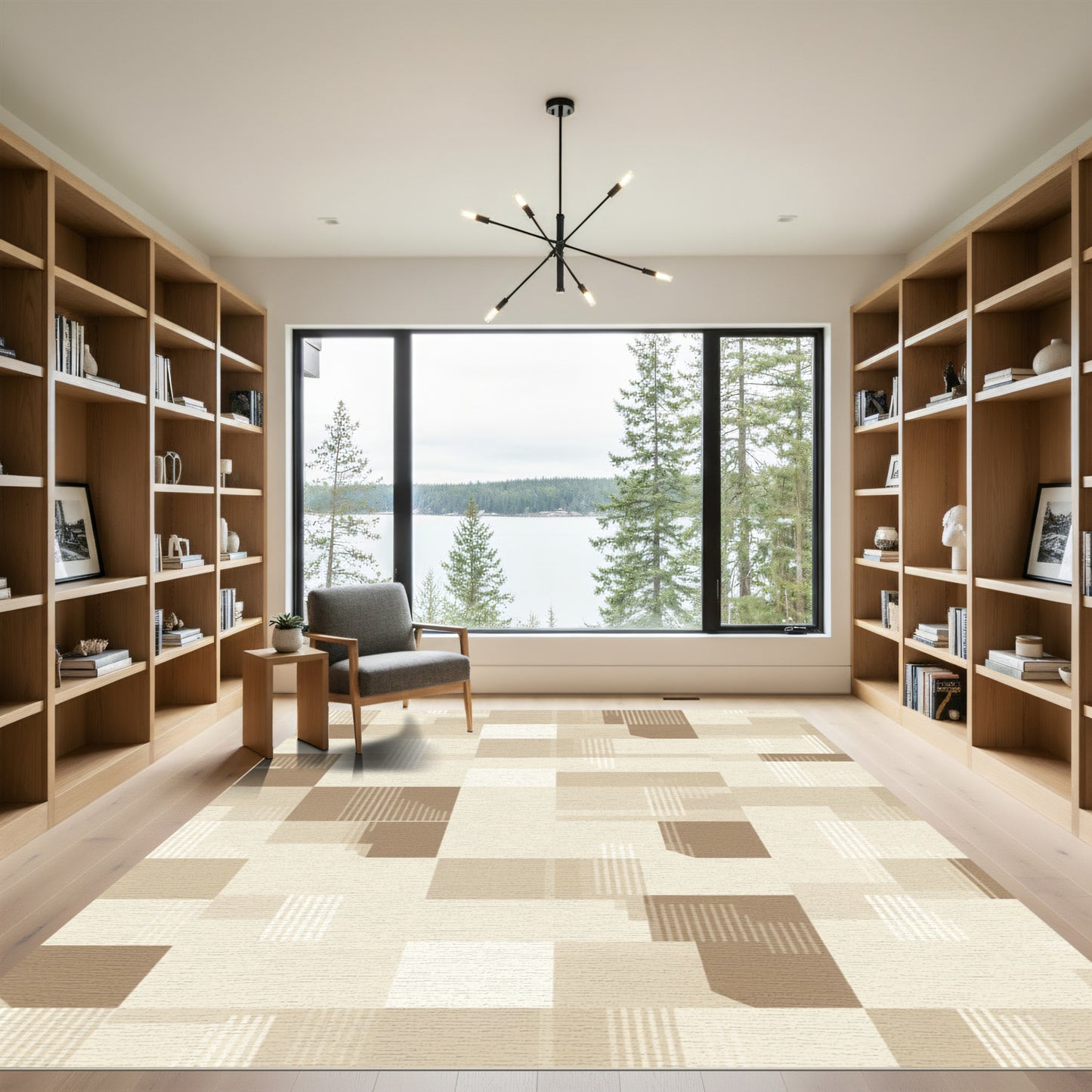 Earthy Neutral Geometric Block Rug
