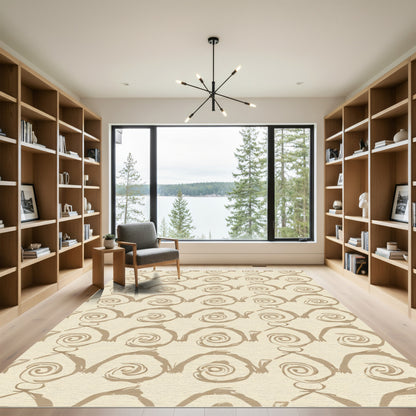 Earthy Tan Swirl Scroll Rug