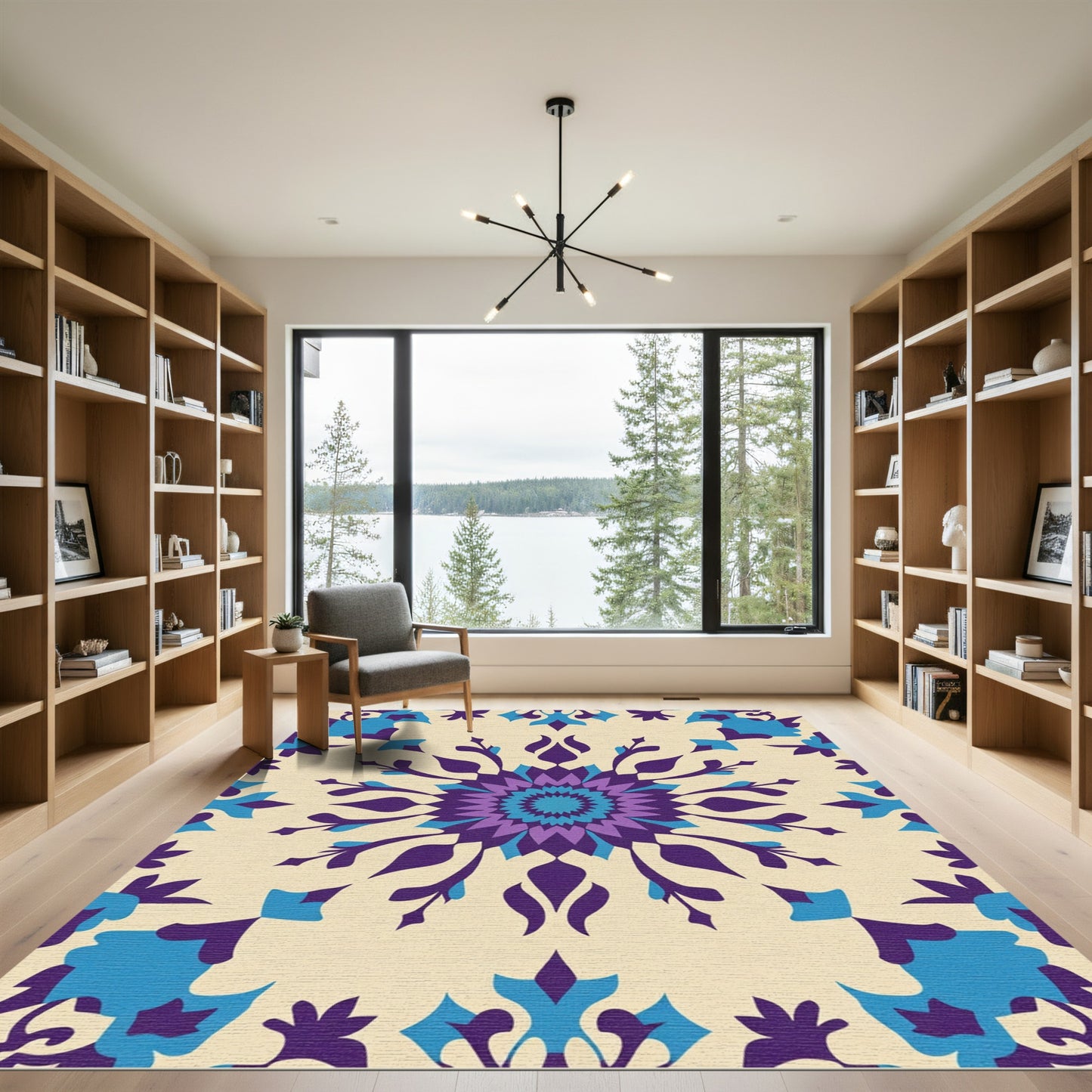 Purple Teal Floral Starburst Rug