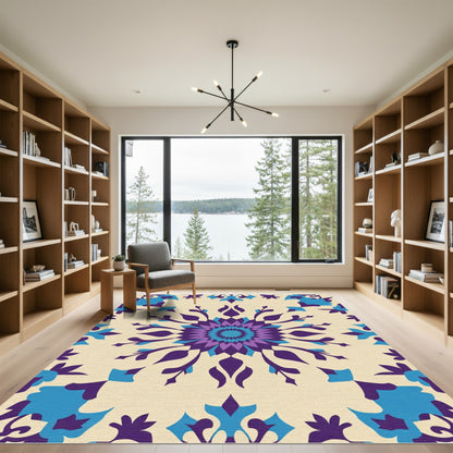 Purple Teal Floral Starburst Rug