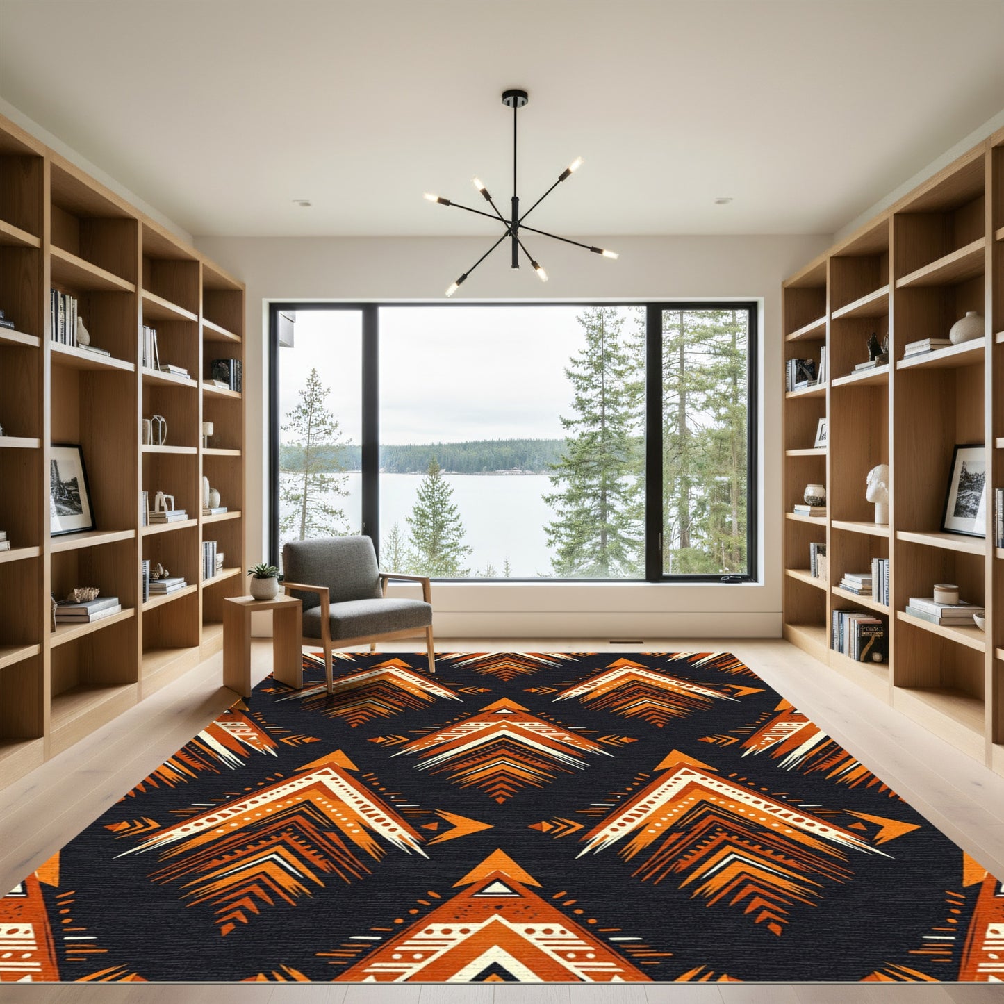 Earthy Ochre Geometric Arrow Tapestry Rug