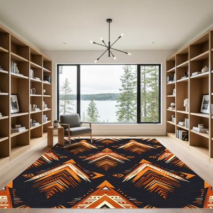Earthy Ochre Geometric Arrow Tapestry Rug