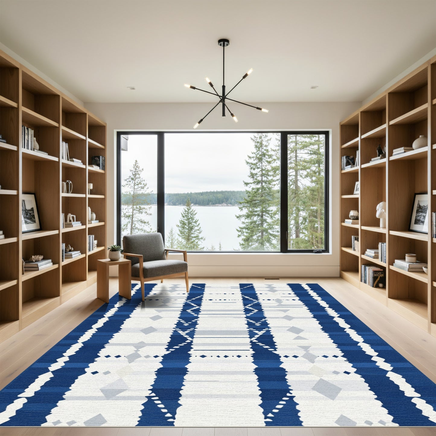 Symmetrical Blue Diamond Geometric Stripe Rug