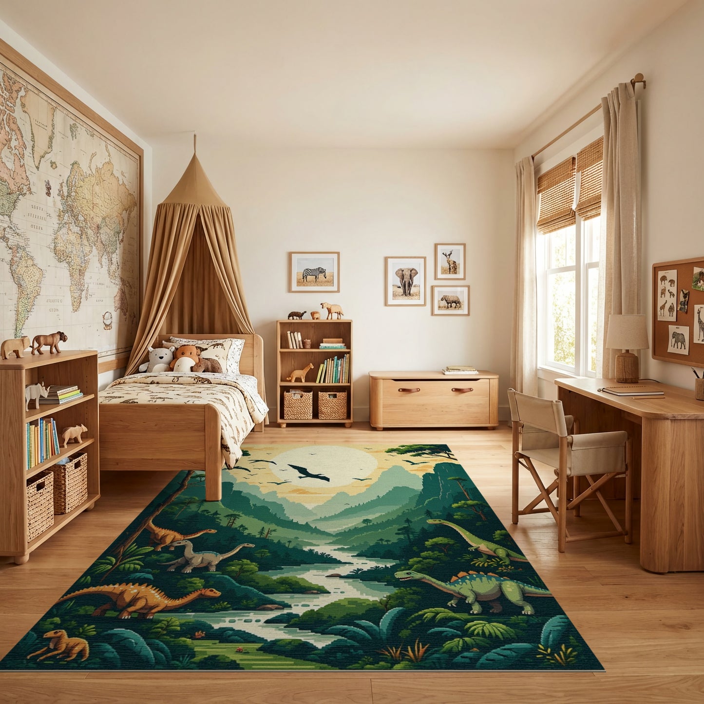 Vibrant Dinosaur Valley Sunset Mountain Rug