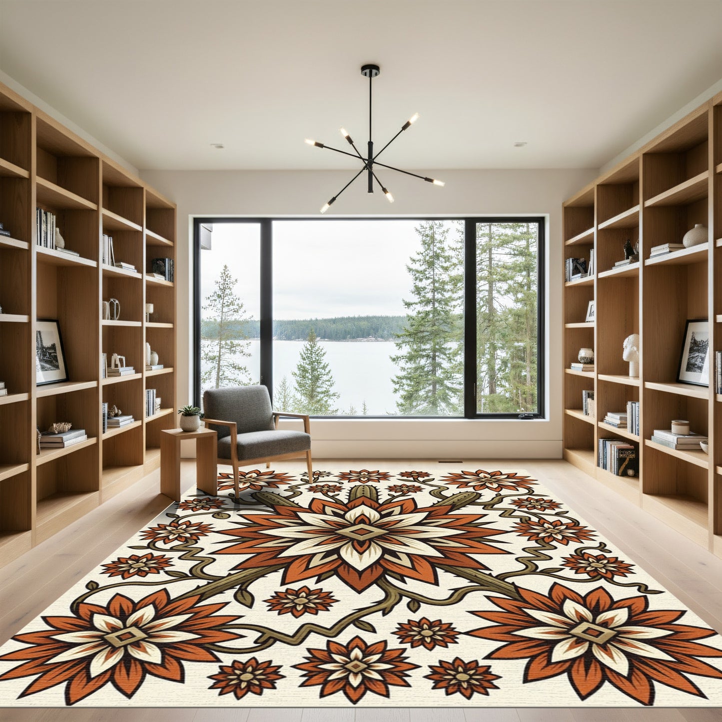 Terracotta Floral Cactus Southwestern Medallion Rug