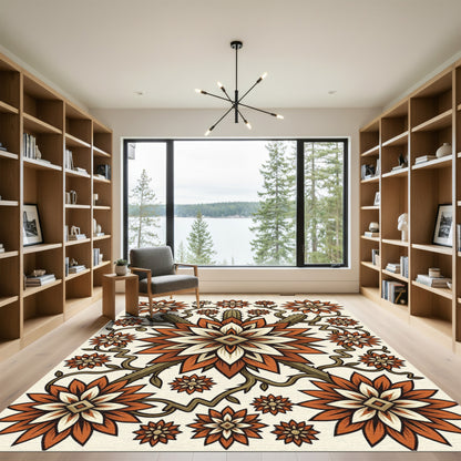 Terracotta Floral Cactus Southwestern Medallion Rug