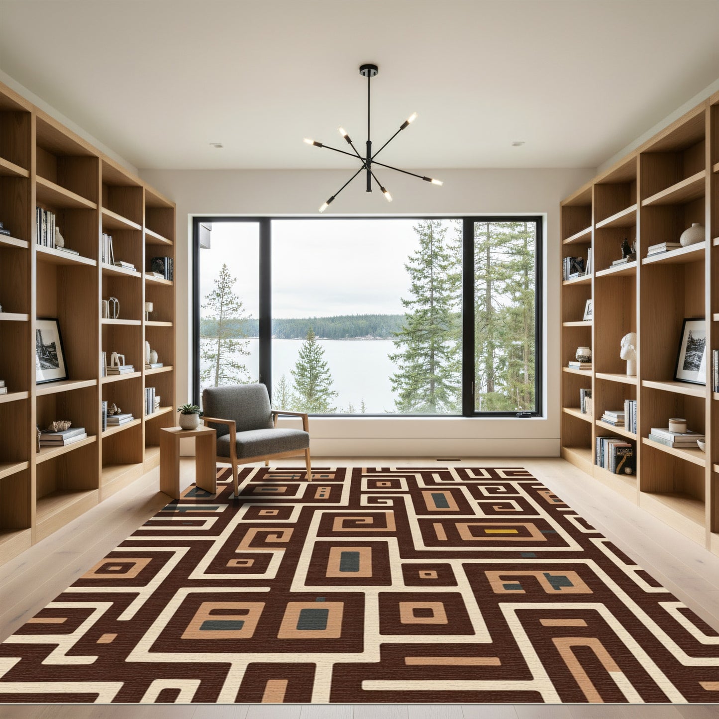 Brown Cream Geometric Labyrinth Rug