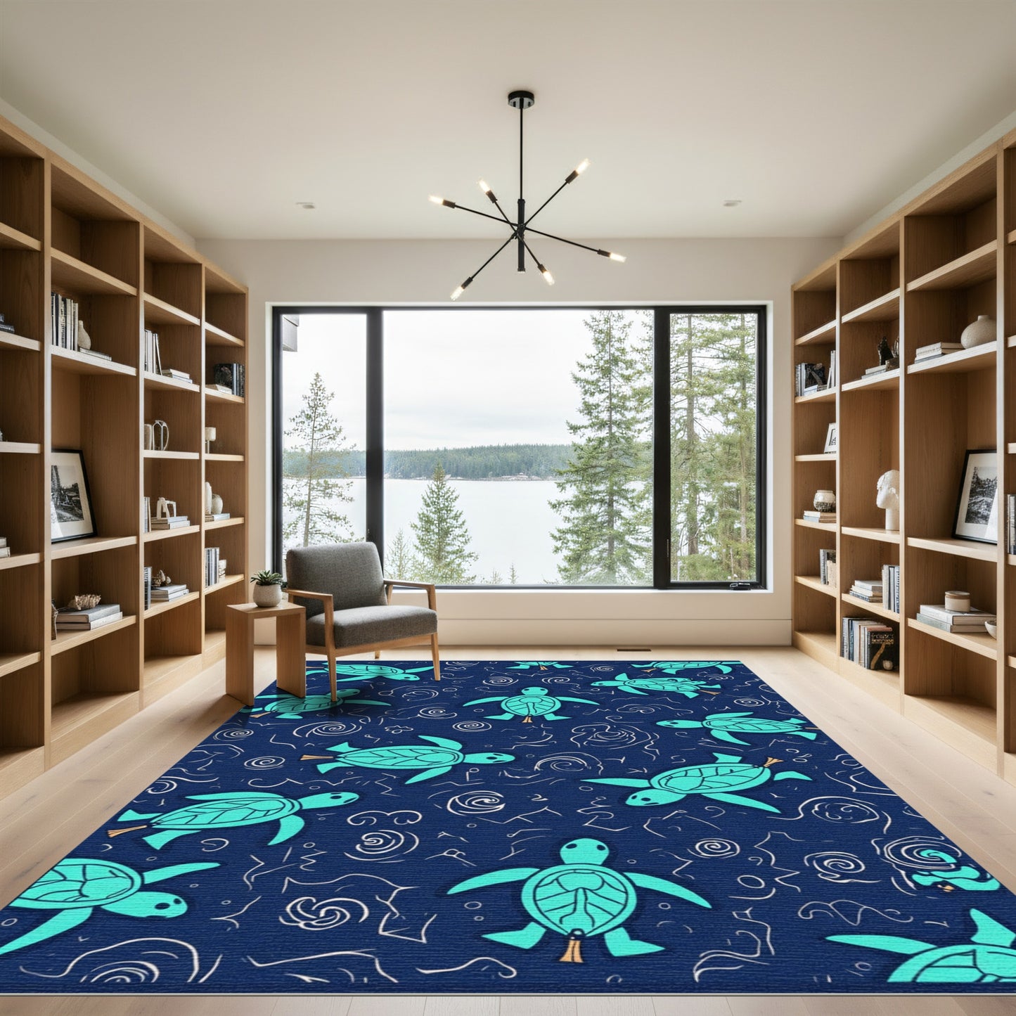 Teal Sea Turtle Swirl Navy Rug