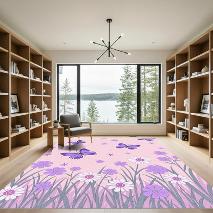 Whimsical Purple Butterfly Garden Rug