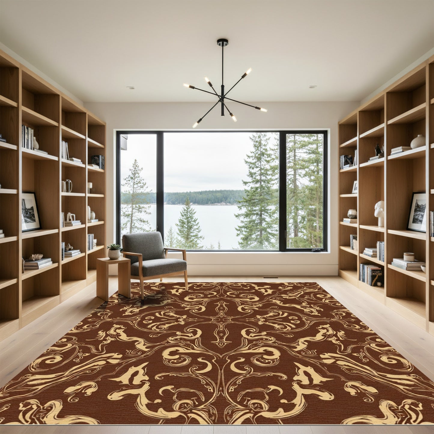 Rich Brown Gold Baroque Swirl Rug