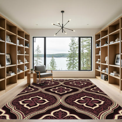 Damask Crimson Quatrefoil Floral Medallion Rug