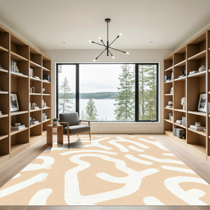 Beige White Abstract Flowing Lines Rug