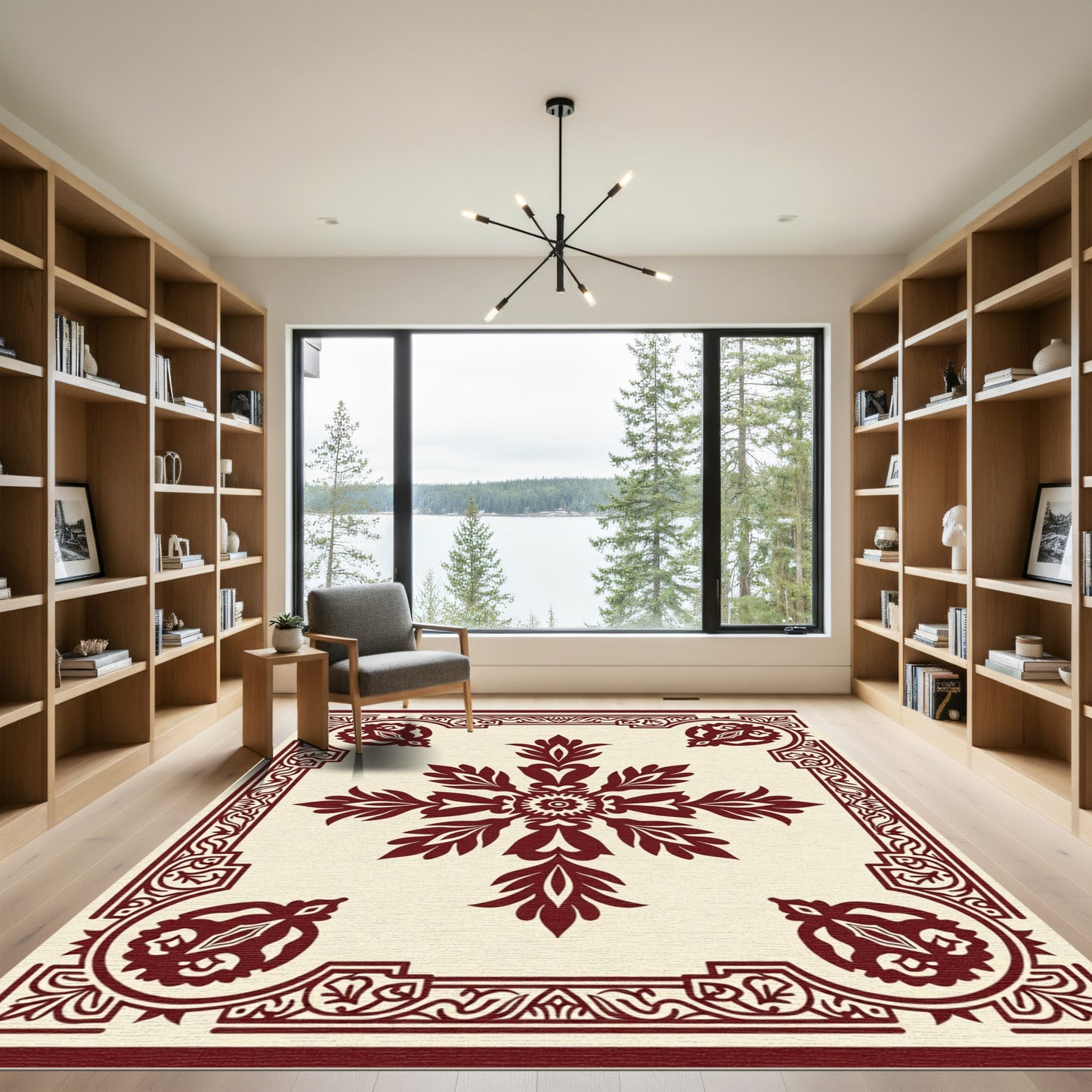 Crimson Laurel Bloom Border Rug