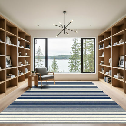 Navy Cream Subtle Stripe Rug