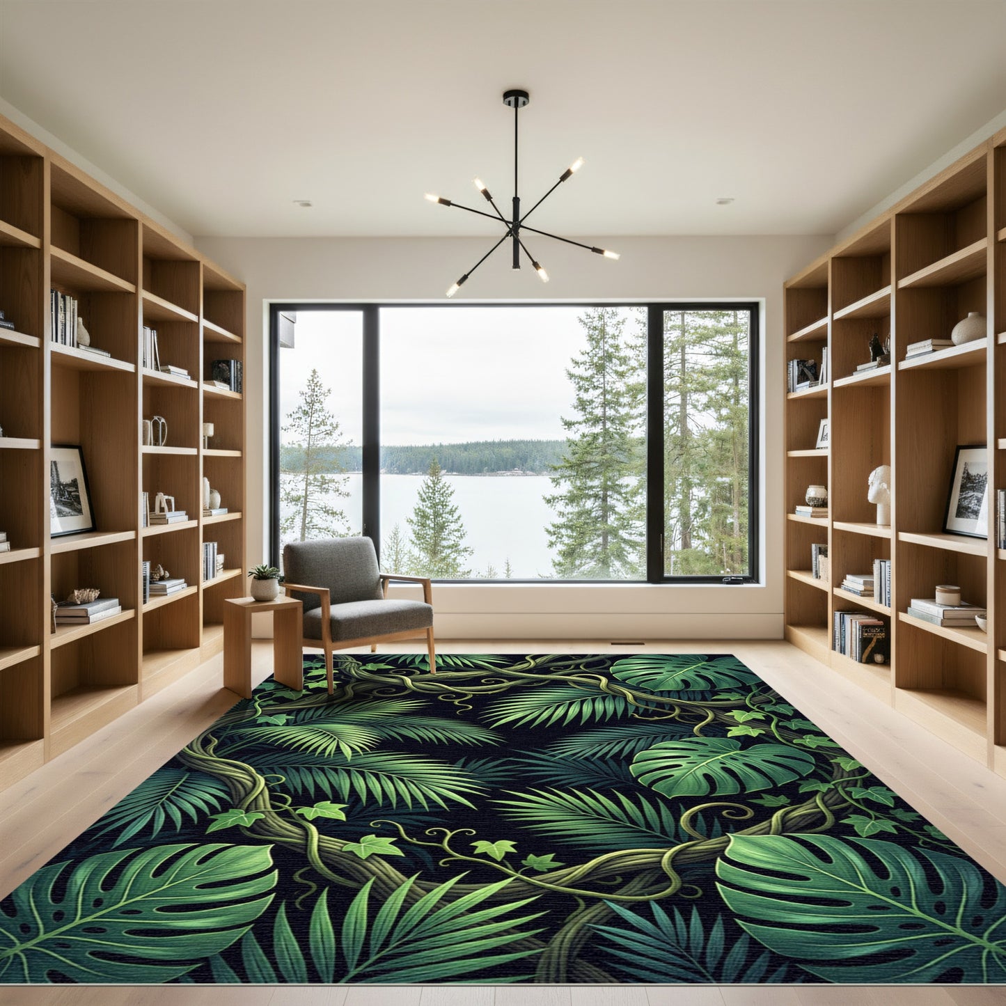 Lush Green Tropical Foliage Jungle Rug