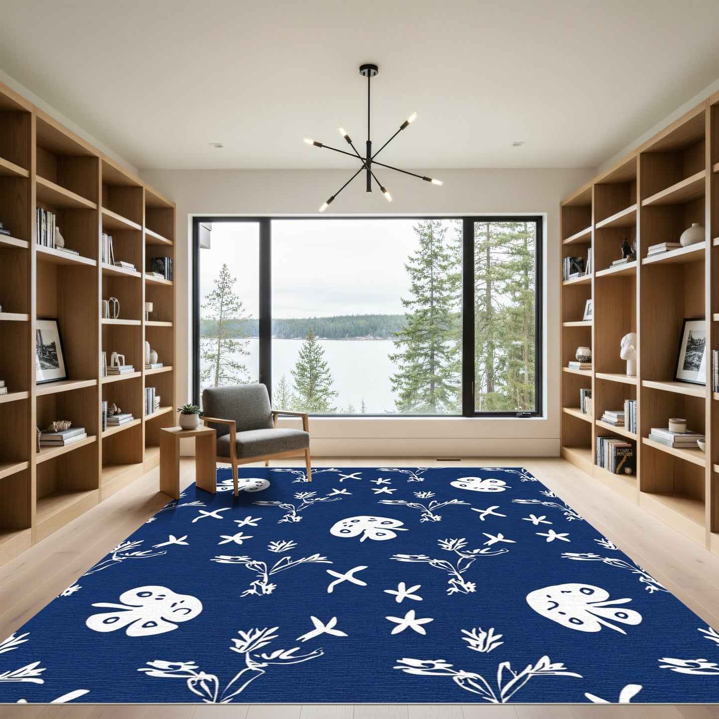 White Folk Art Botanical Sketch Rug