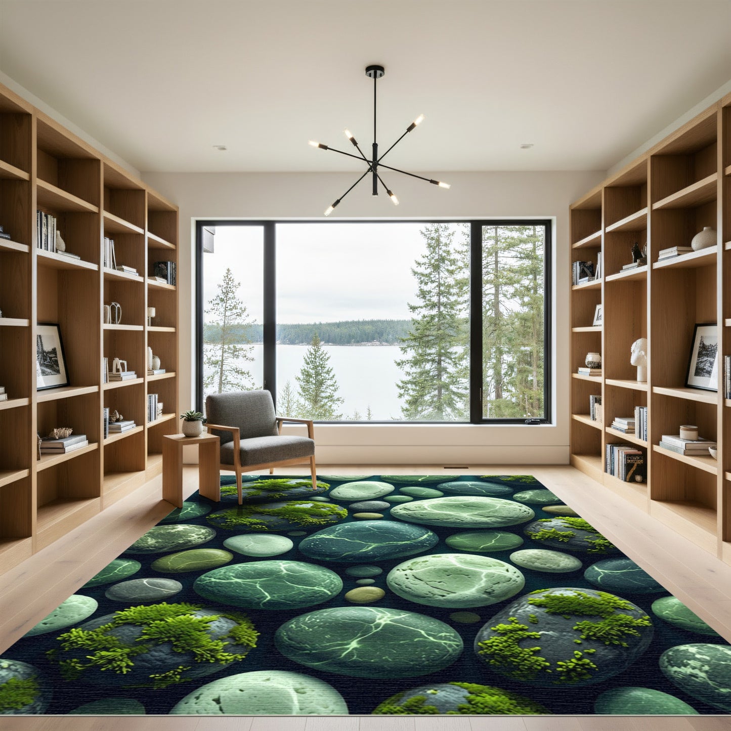 Textured Green Leafy Stone Collection Rug