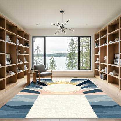 Golden Sunburst Over Blue Horizon Rug