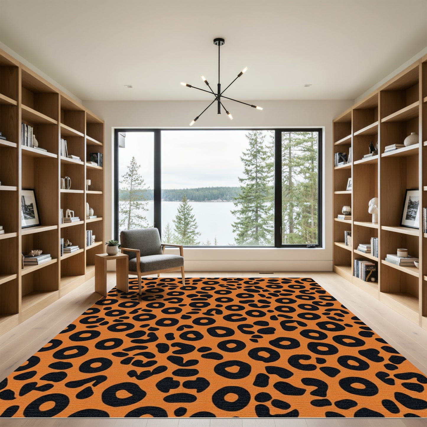 Bold Orange Black Leopard Spots Rug