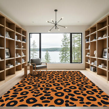 Bold Orange Black Leopard Spots Rug