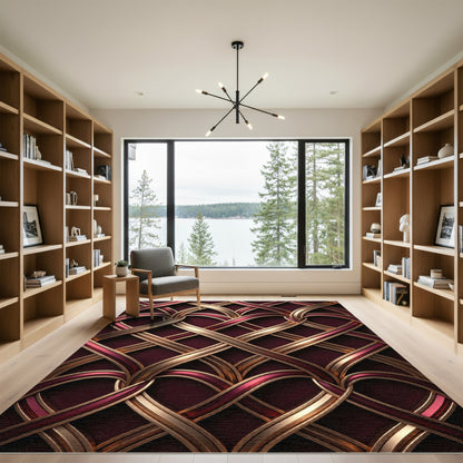 Crimson Gold Interwoven Lattice Rug