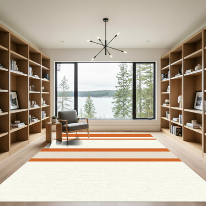 Orange and Cream Horizontal Stripe Rug