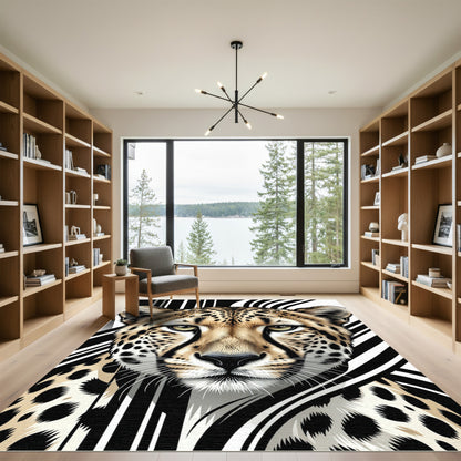 Striking Cheetah Close-up Monochrome Abstract Art Rug