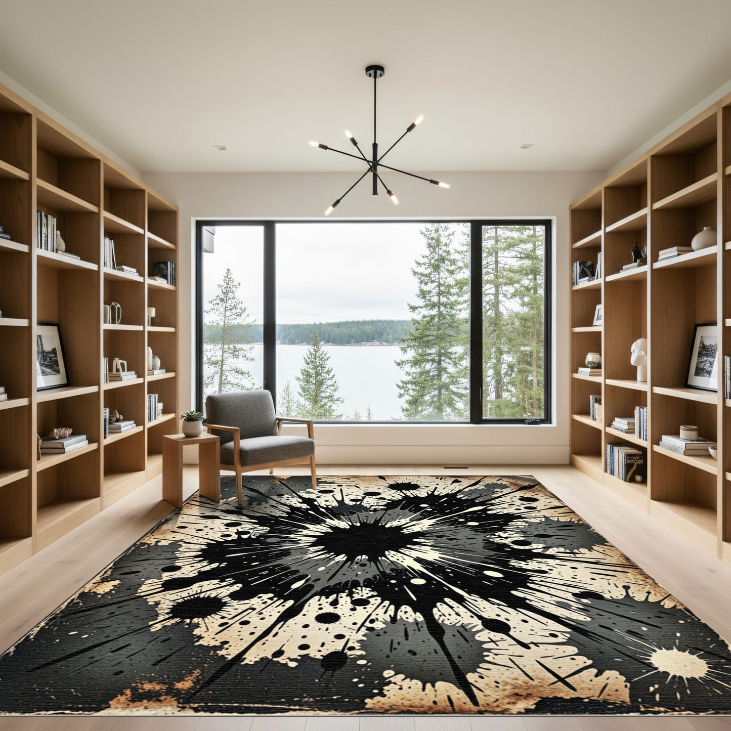 Dynamic Black Splash Explosion Art Rug