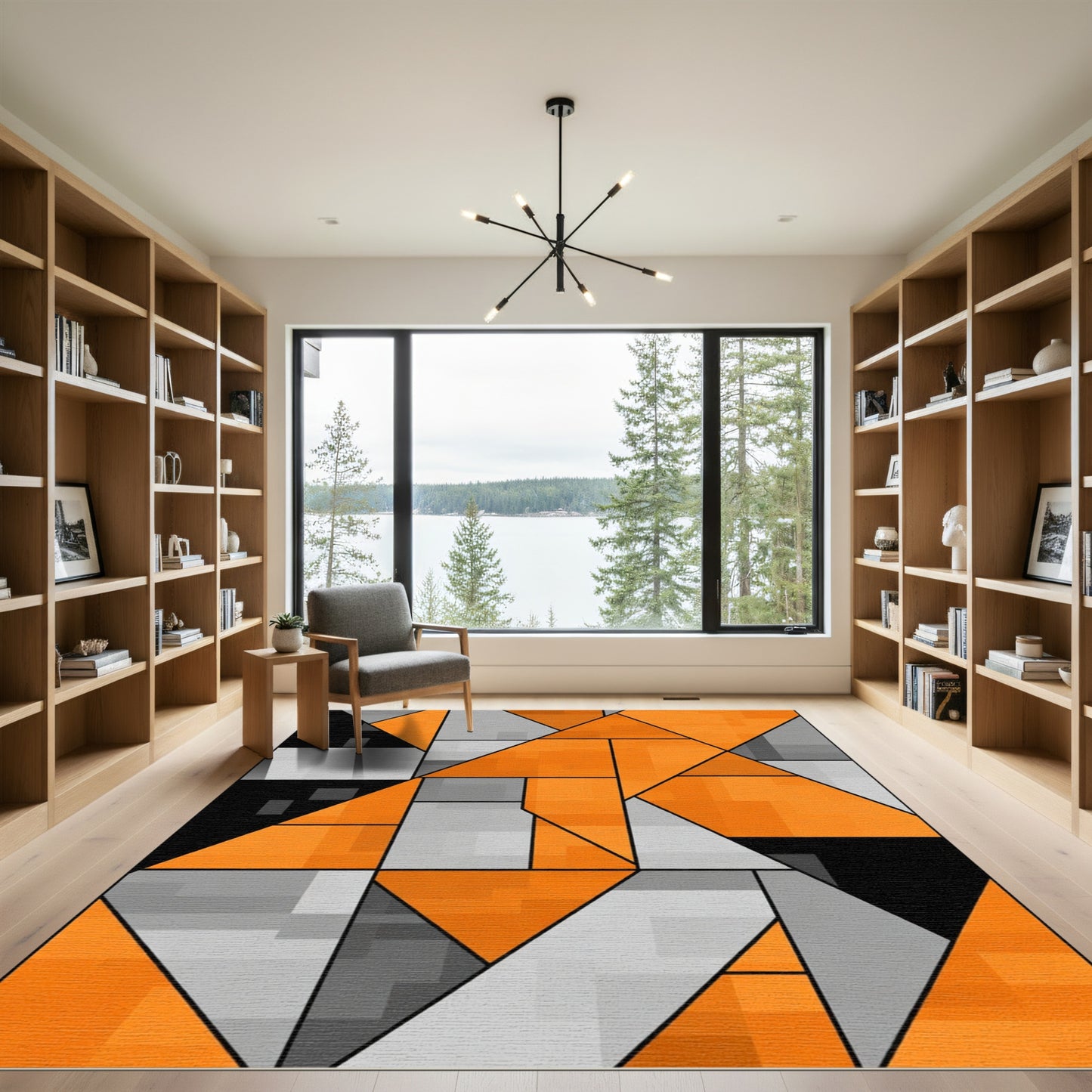 Modern Orange Black Geometric Fragments Rug