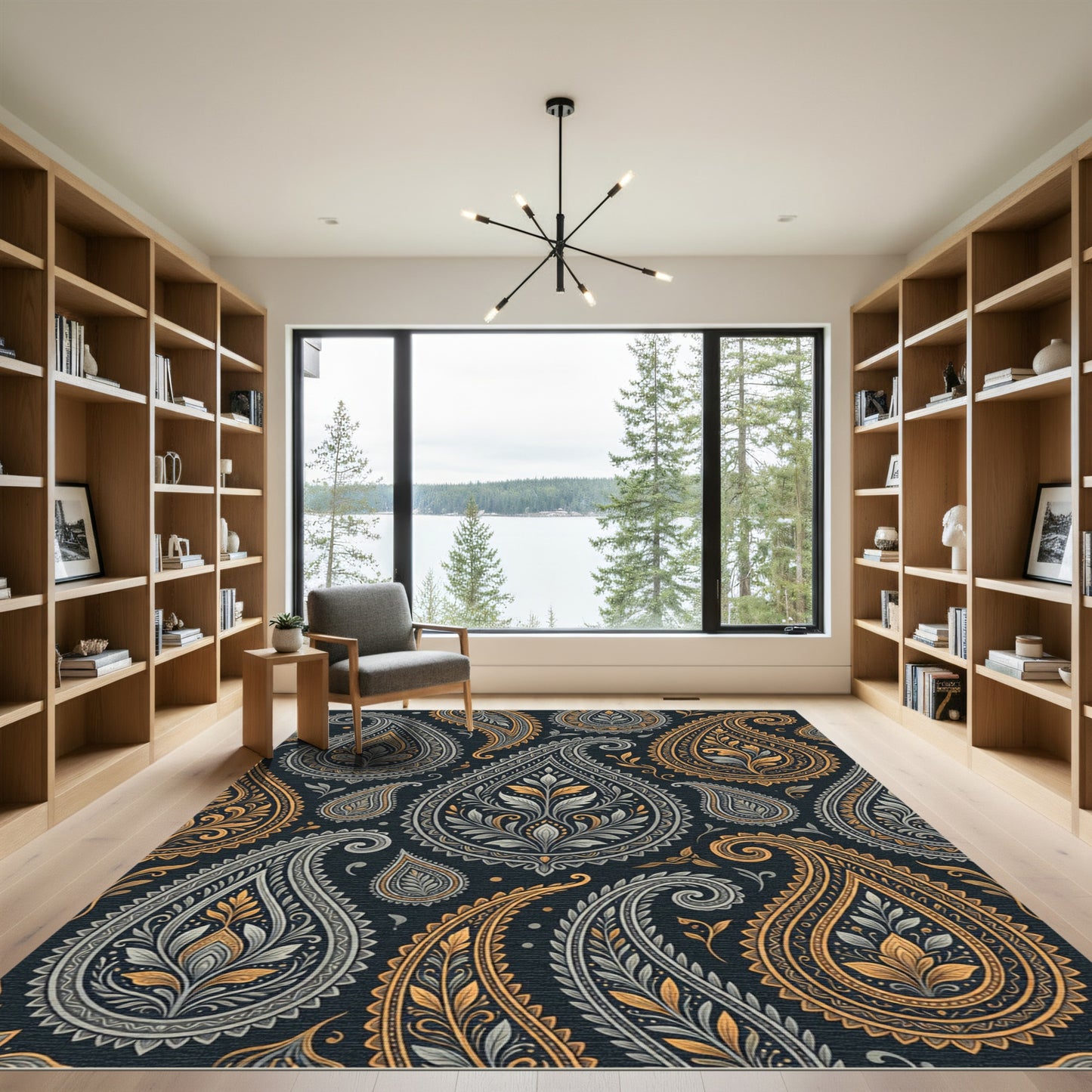 Ornate Gold and Gray Paisley Scroll Rug