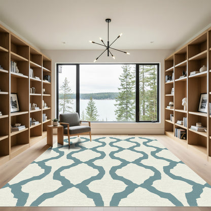 Classic Teal Quatrefoil Lattice Rug