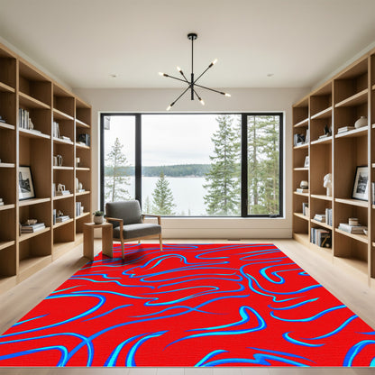 Bold Red Electric Swirls Rug