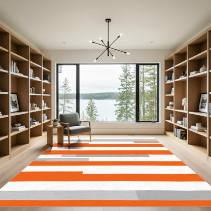 Bold Orange Gray Horizontal Stripe Rug