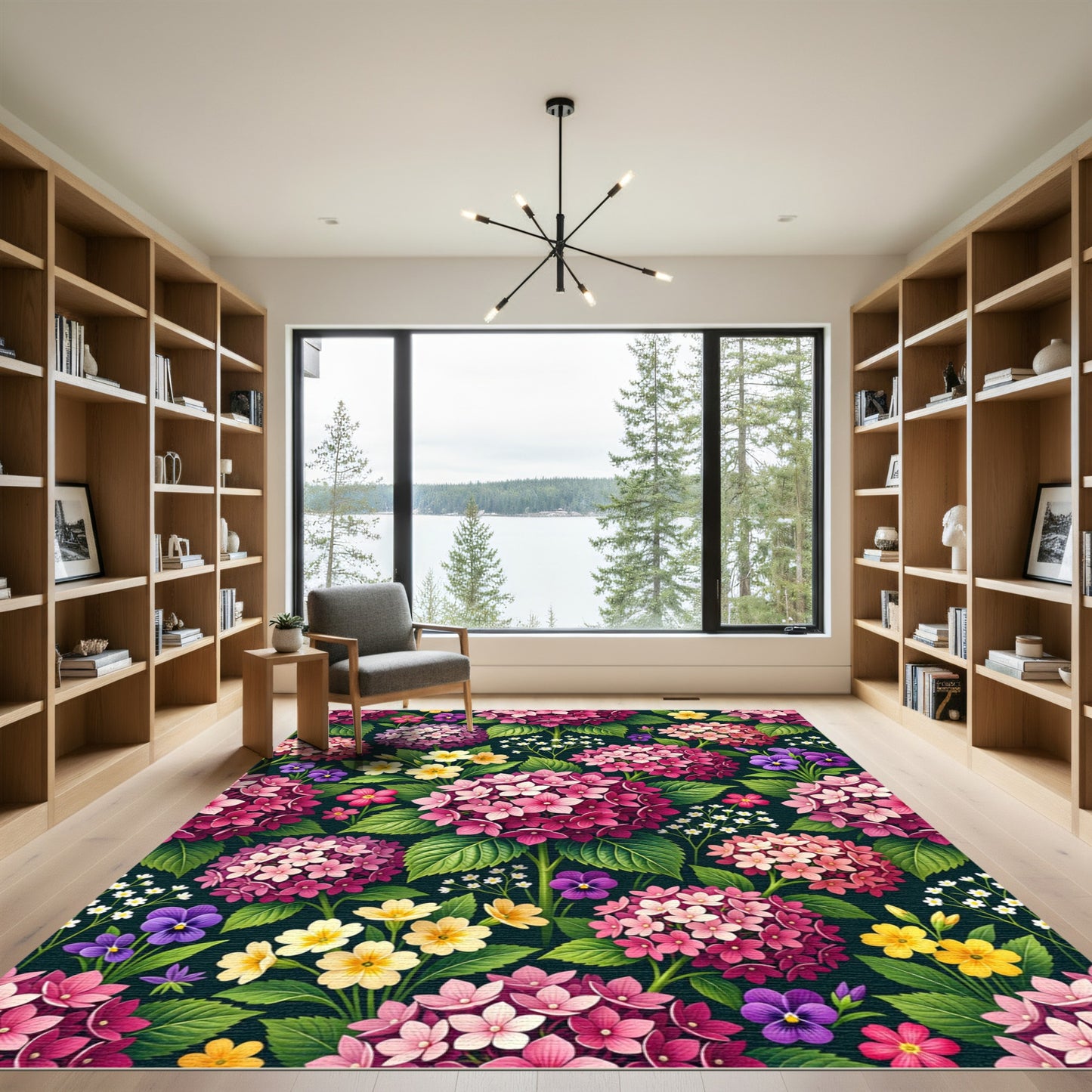 Vibrant Pink Hydrangea Garden Collage Rug