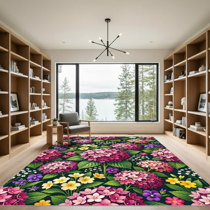 Vibrant Pink Hydrangea Garden Collage Rug
