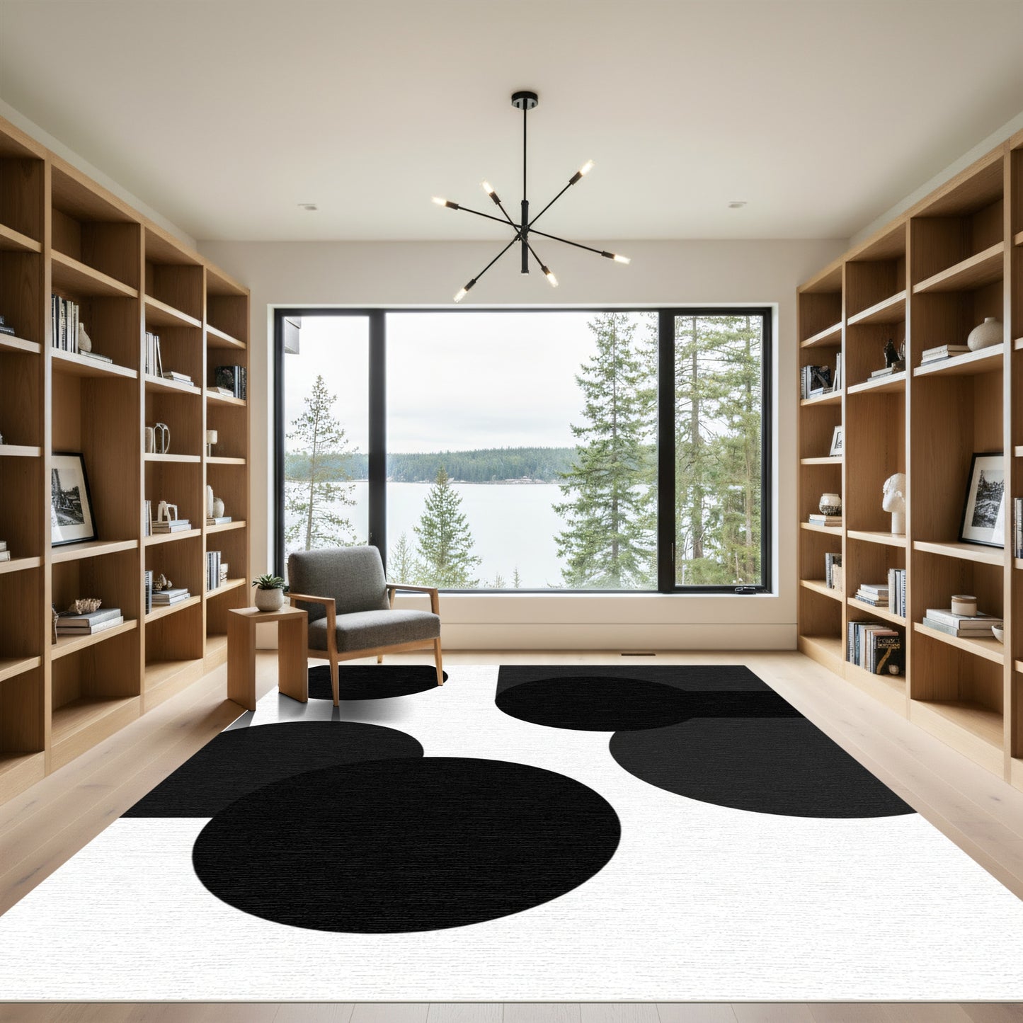 Black And White Abstract Circles Rug
