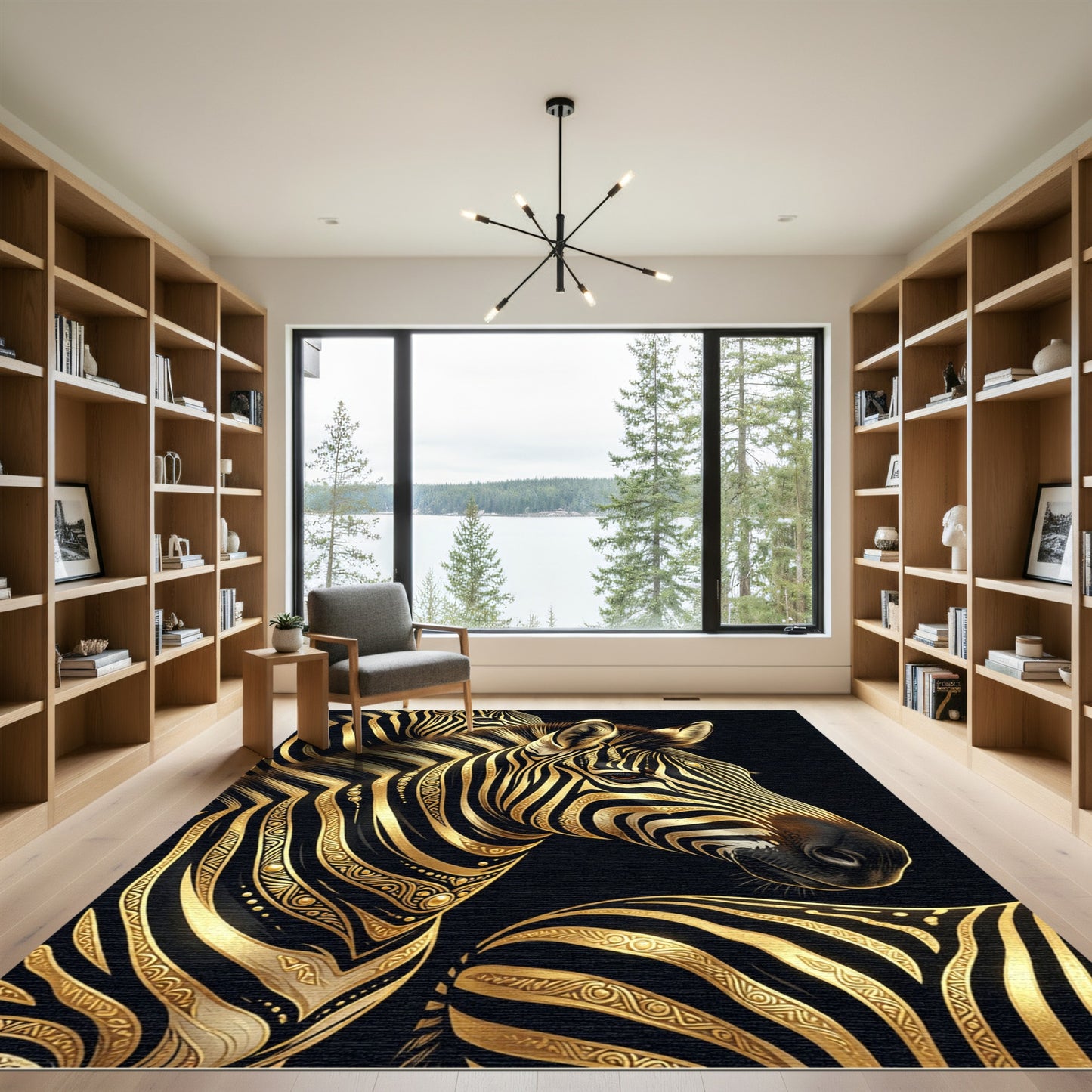 Elegant Black Gold Zebra Animal Rug