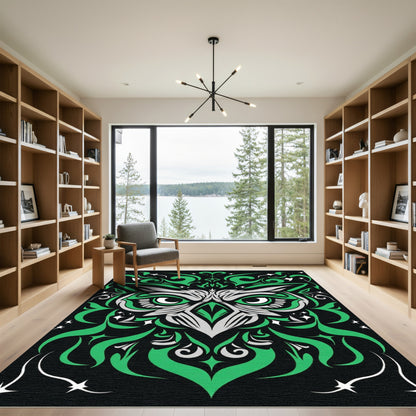 Emerald Green Owl With Swirls Rug