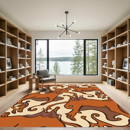 Orange Brown Creatures Arabesque Rug