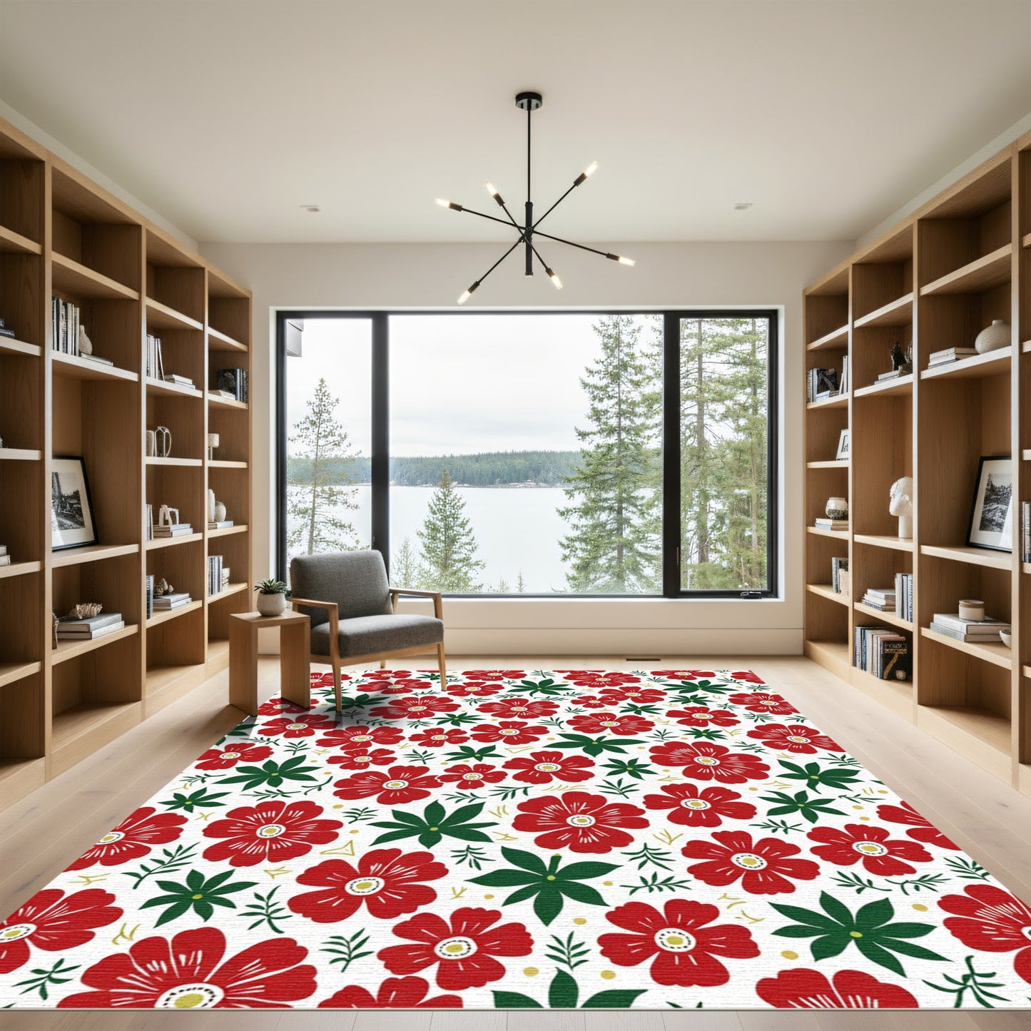 Bold Red Floral Garland Rug