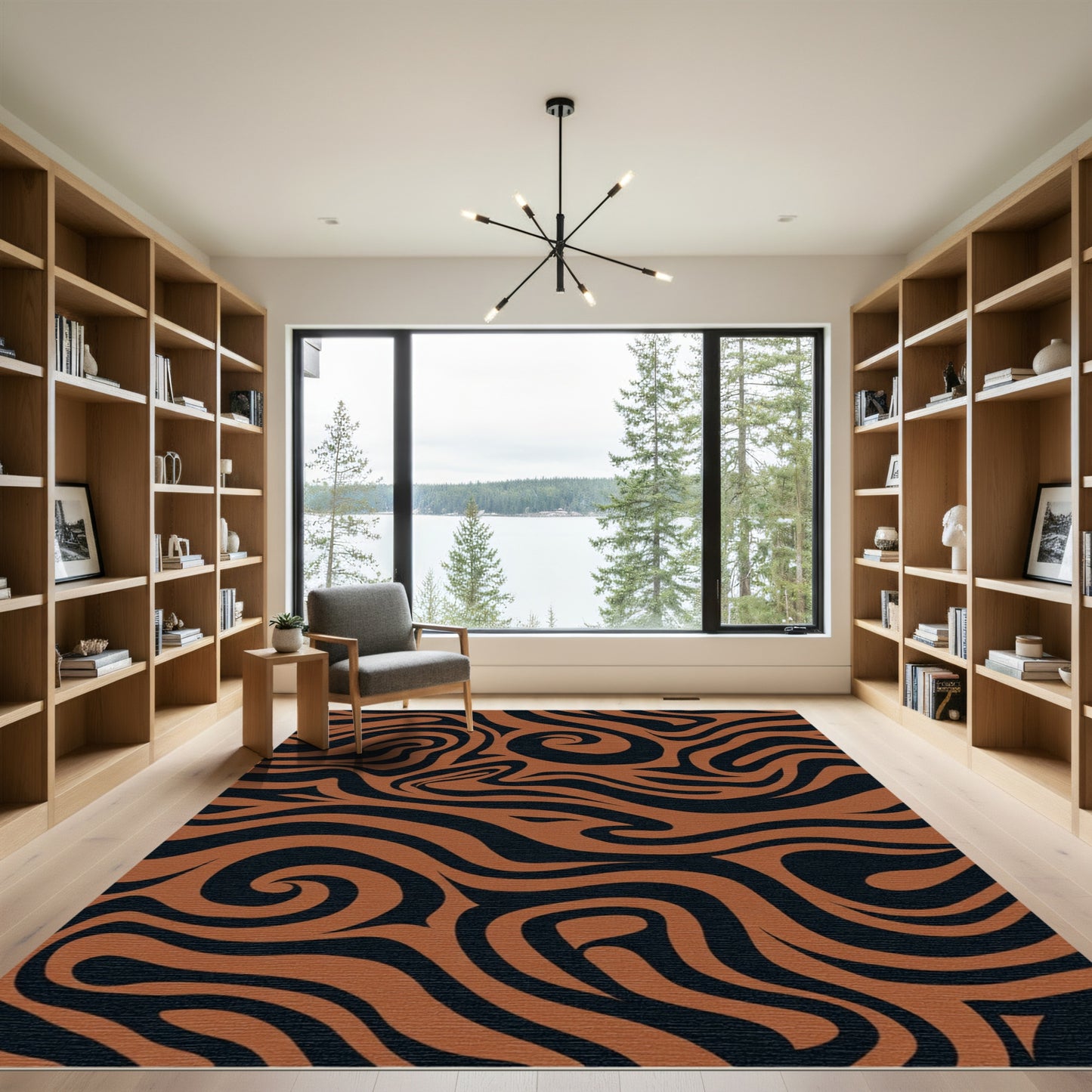 Burnt Orange Swirl Abstract Rug