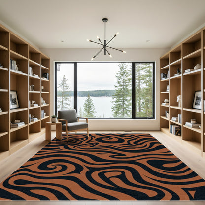 Burnt Orange Swirl Abstract Rug